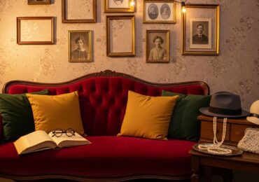 Photobooth décoré vintage : canapé velours et vieux cadres