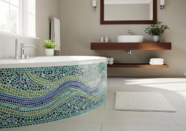 Mosaïque pour habiller un tablier de baignoire courbe