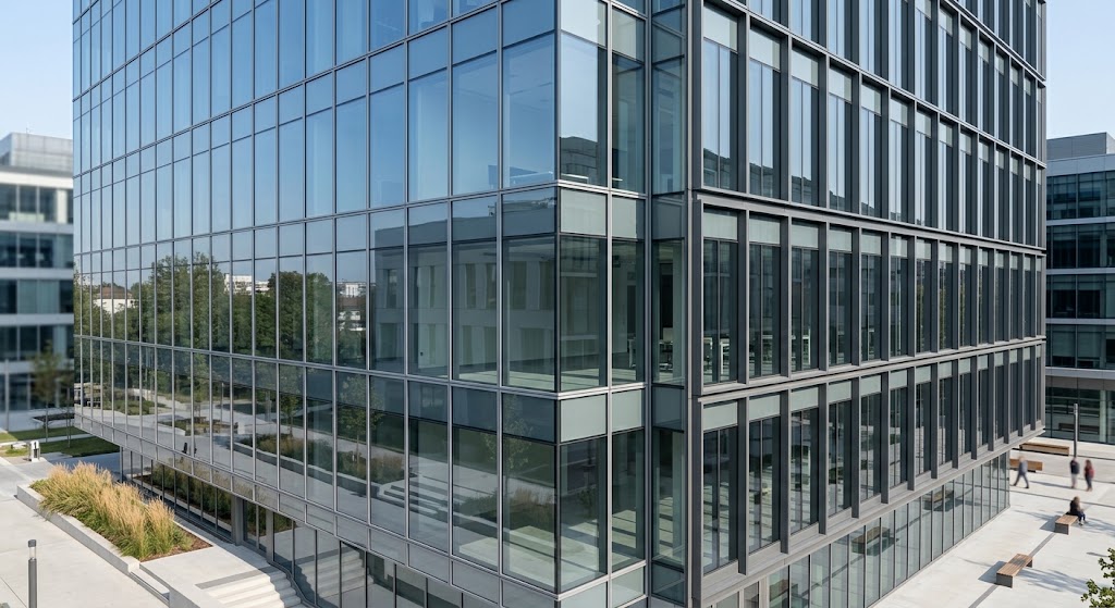 Façade rideau trame plate ou capotée