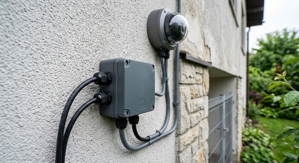 installation filaire extérieure d’une caméra de surveillance